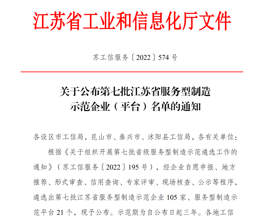 蘇州冠科工業(yè)設(shè)備有限公司獲評江蘇省服務型制造示范企業(yè)